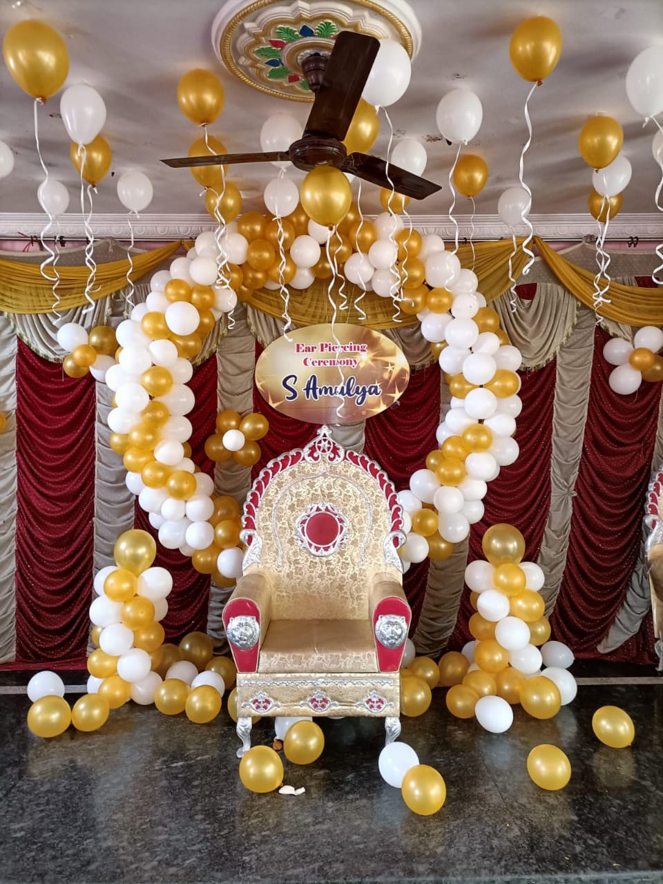 Beautiful white golden balloon decoration for baby shower,