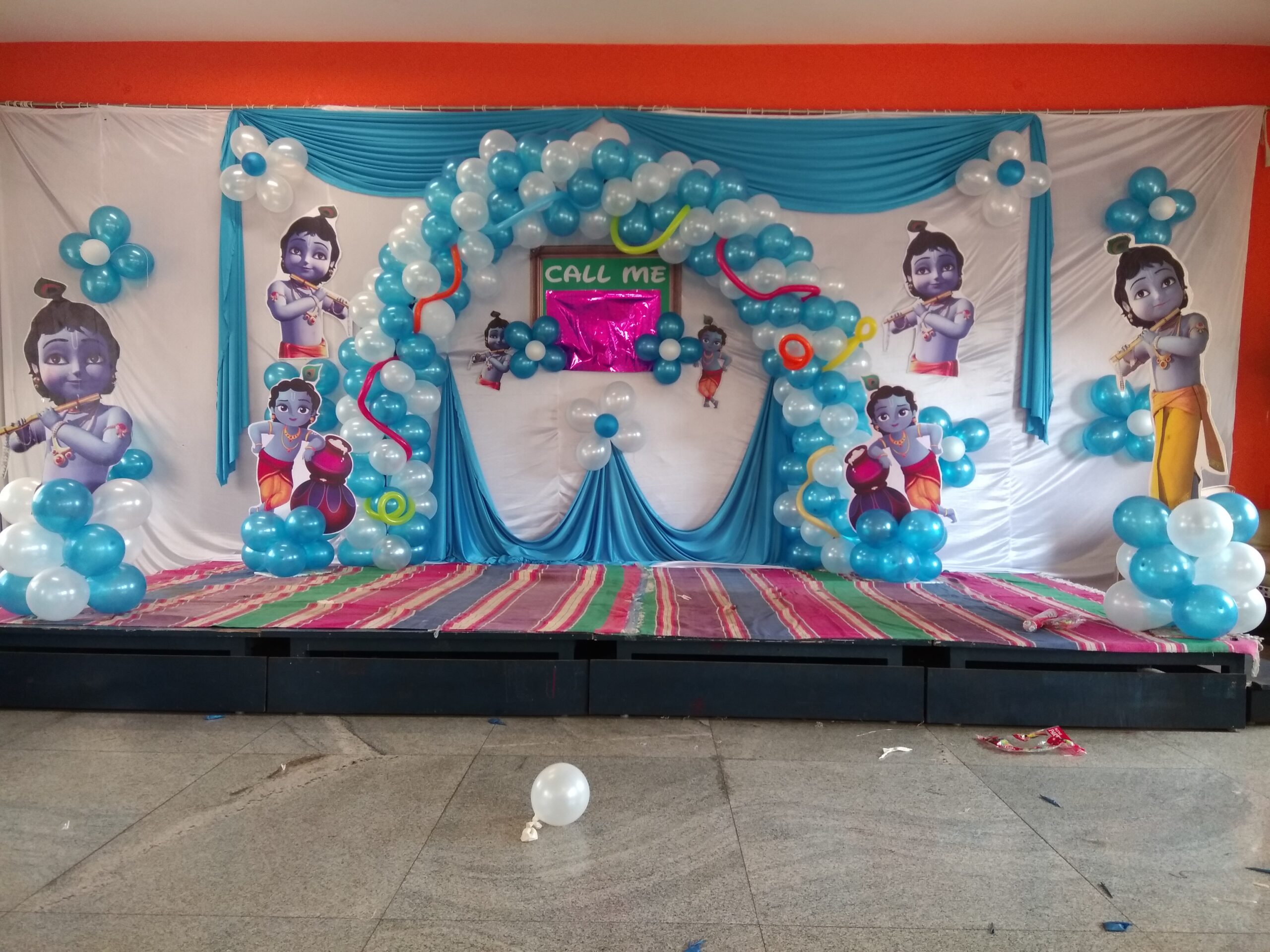 Krishna- themed balloon decoration for Naming Ceremony