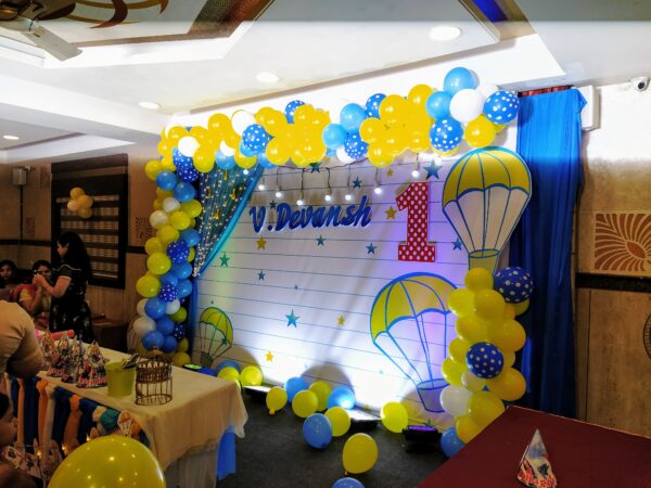 Dotted Blue, Yellow and White Balloon Parachute Decoration - Image 2