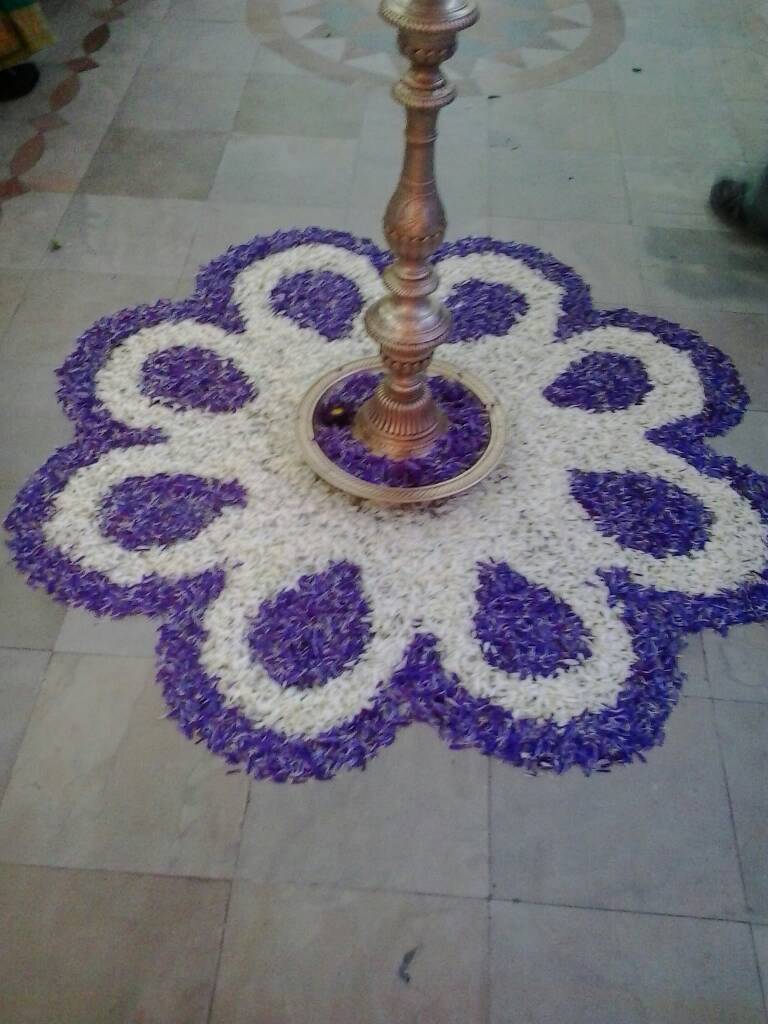 White and Purple Flowers Rangoli Decoration