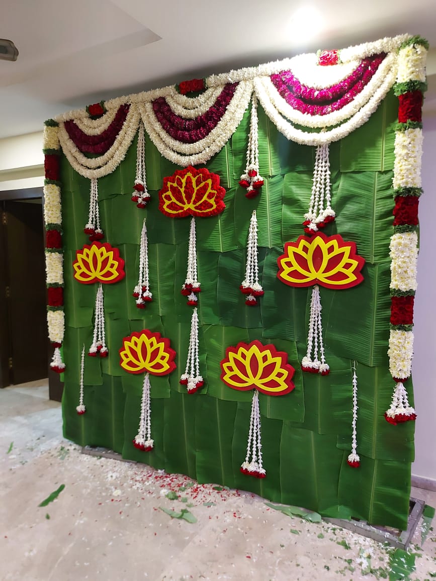 Banana Leaves and Artificial Lotus Decoration