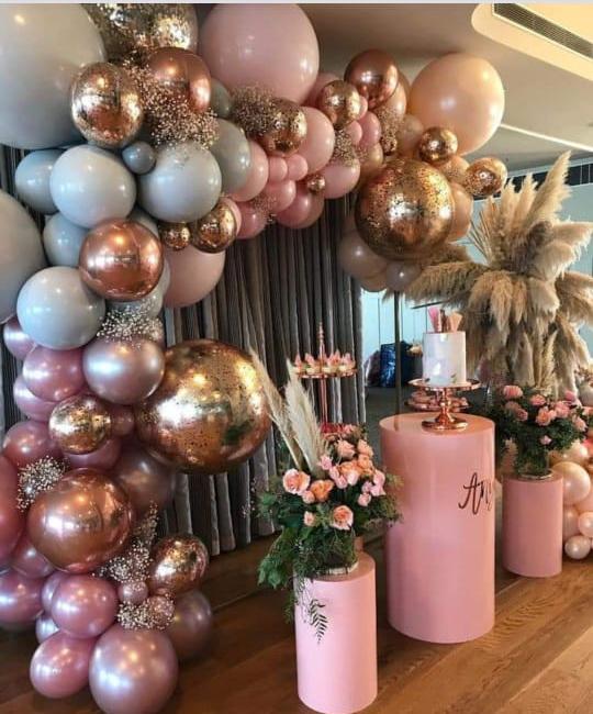 Chrome Pink, Golden and Grey Balloon Decoration