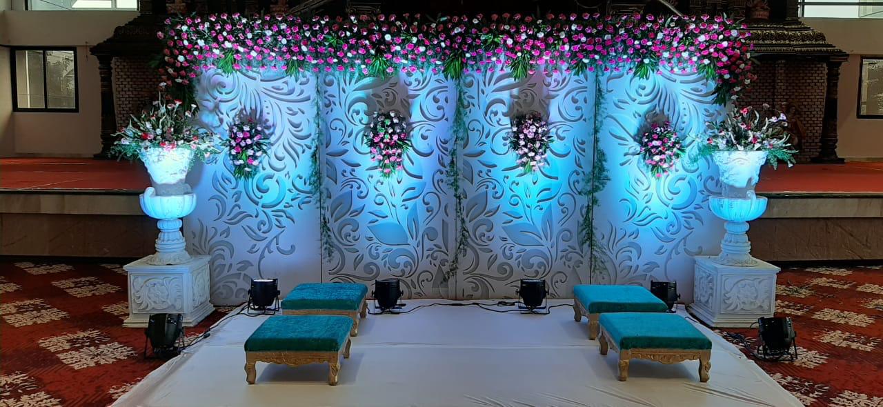 Grand White Backdrop with Rose Floral Decoration