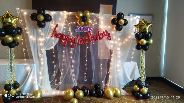 Metallic Gold and Black Balloon Decoration for Birthday