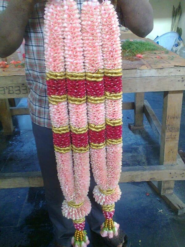 Pink, Red and Gold Varmala for Wedding