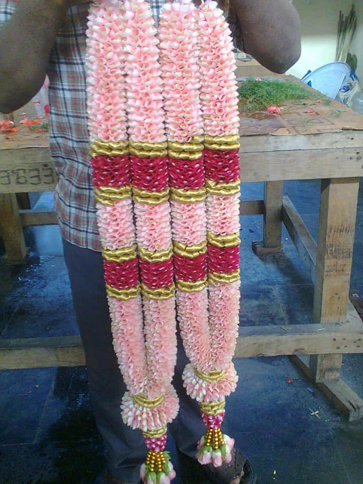 Pink, Red and Gold Varmala for Wedding
