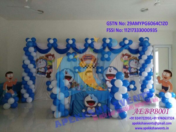 Doraemon-themed Blue and White Balloon Decoration