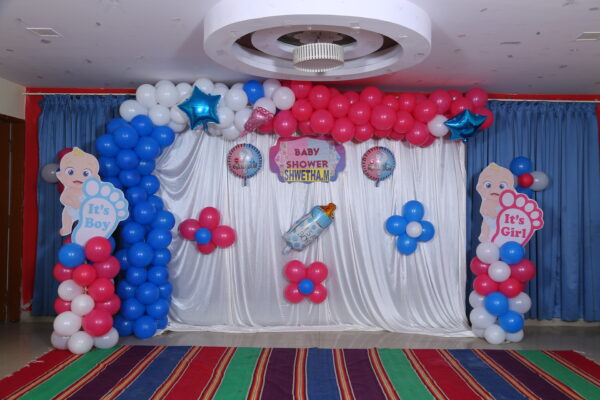 Pink, White and Blue Balloon Decoration for Baby Shower