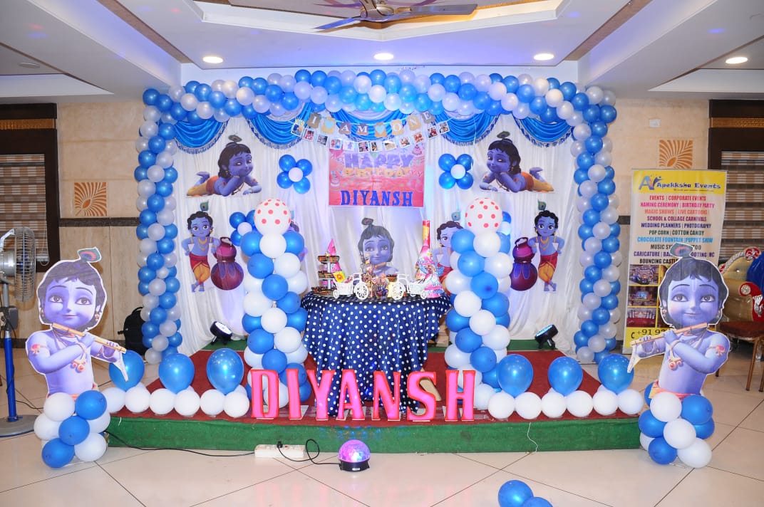 Krishna-themed Blue and White Balloons  Decoration