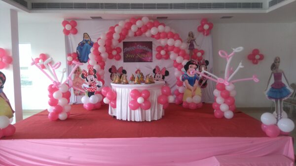 Cartoon-themed Pink and White Balloon Decoration