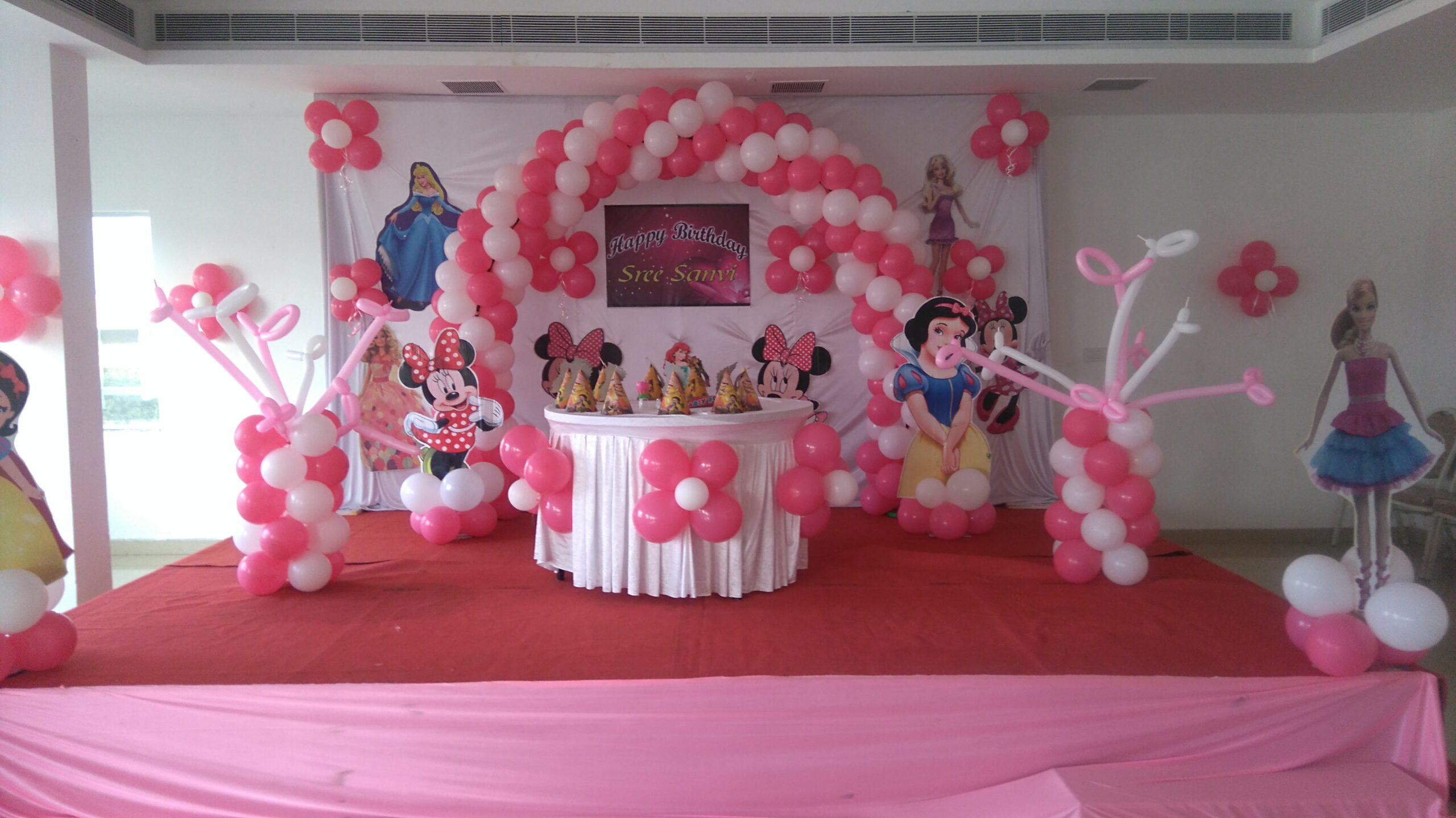 Cartoon-themed Pink and White Balloon Decoration