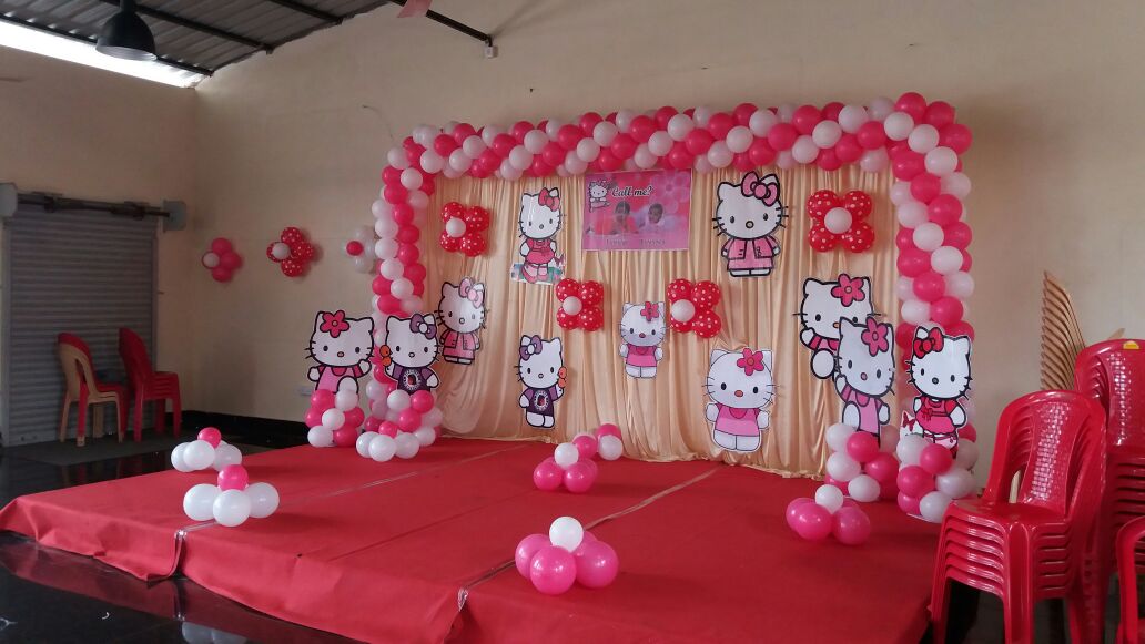 Hello kitty- themed Balloon decor for Naming Ceremony