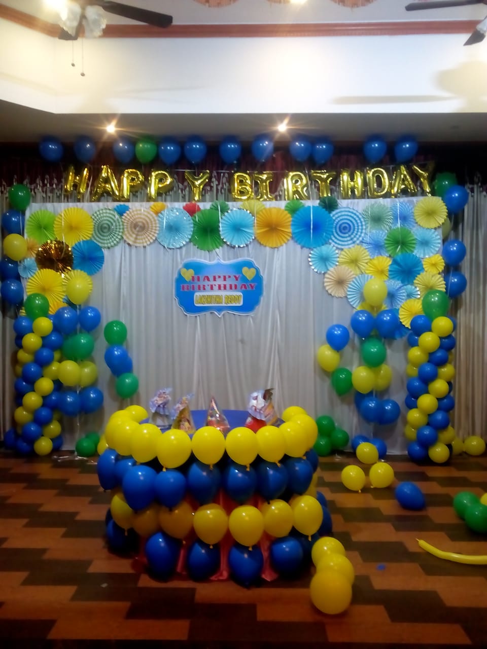 Blue, Yellow and Green Balloon Decoration