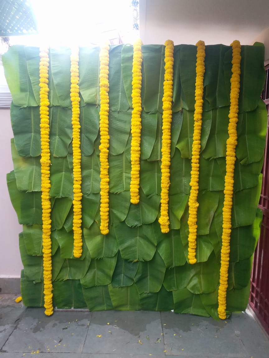 Banana Leaves and Yellow Mari Gold Decor for Haldi